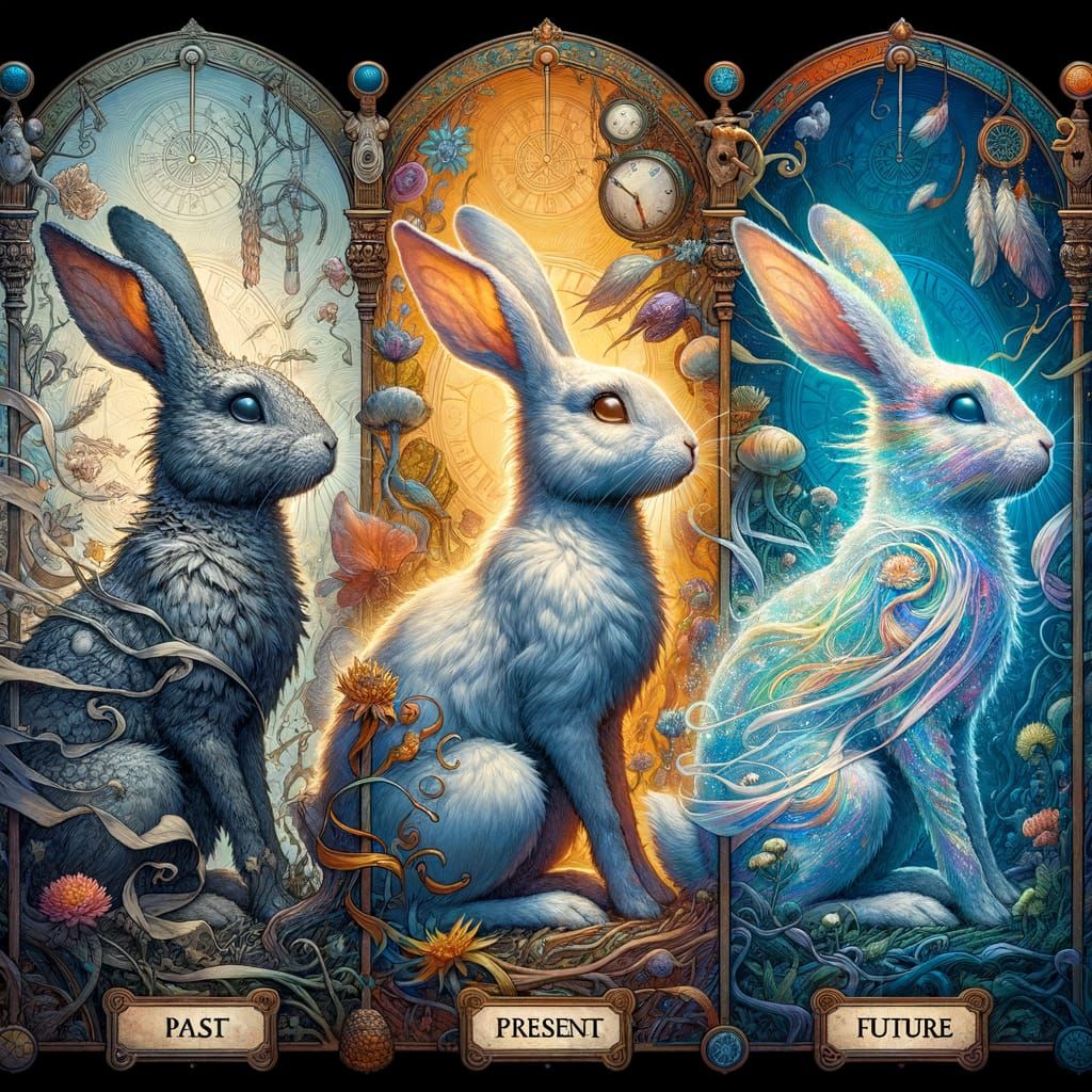 Three Rabbits of Time in Whimsical Fantasy