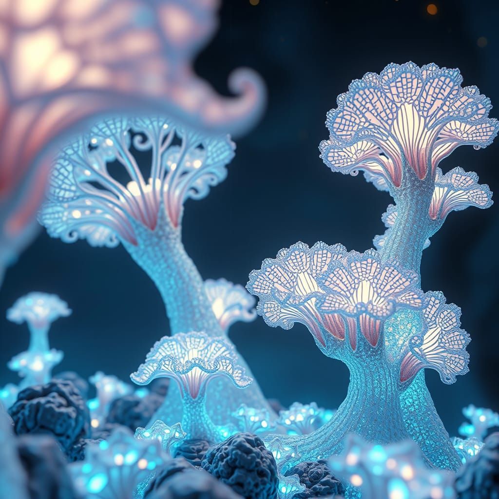 Ethereal Bioluminescent Landscapes in Vibrant Anime Style