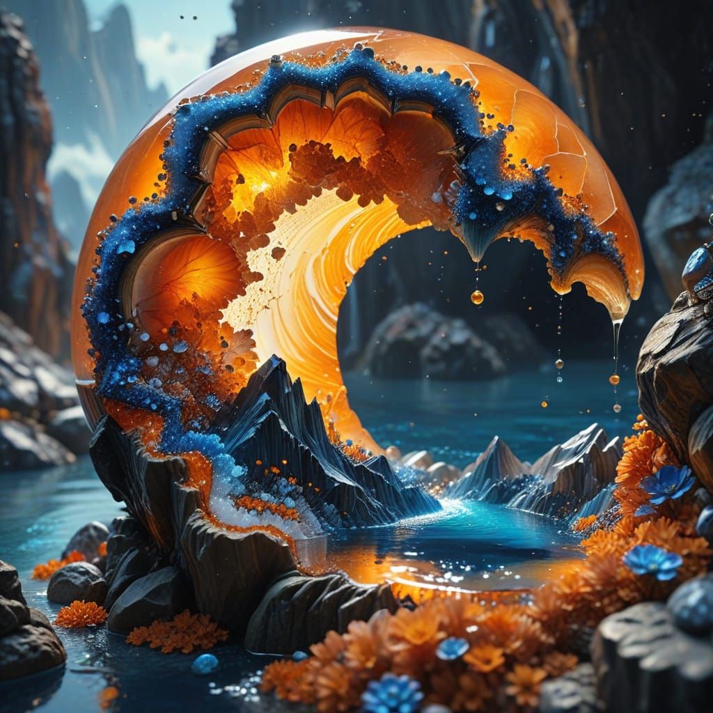 Orange and Blue Crystal Moon Geode Landscape
