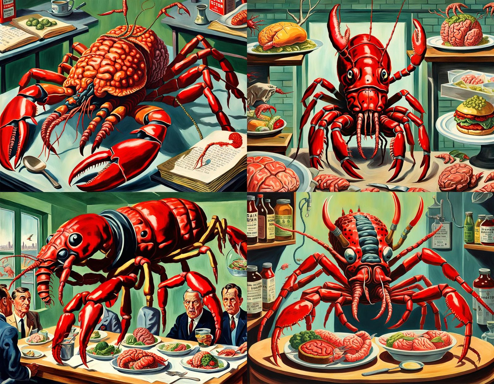 Terrifying Lobster-Giraffe Hybrid in Ladybird Style