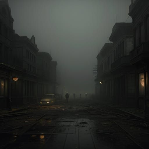 Zombies Advance Through Foggy Victorian City