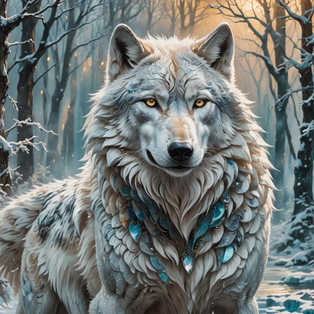 Regal Alpha Wolf in Vibrant Oil Painting Style