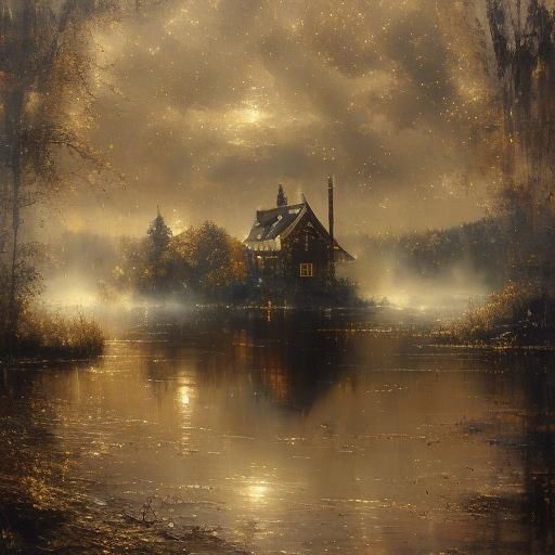 Mystical Old House in Sepia Tones as Impasto Painting