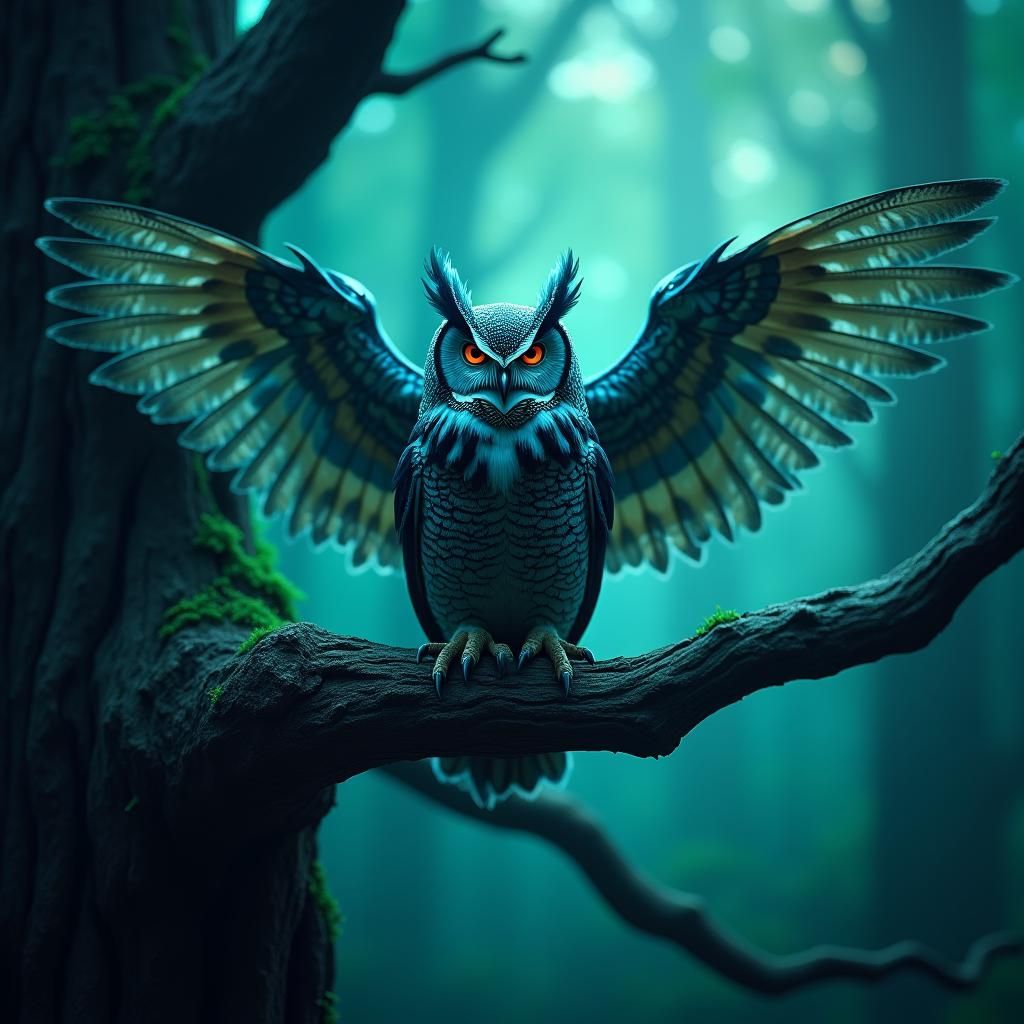 Mystical Owl on Luminous Branch in Fantasy Style