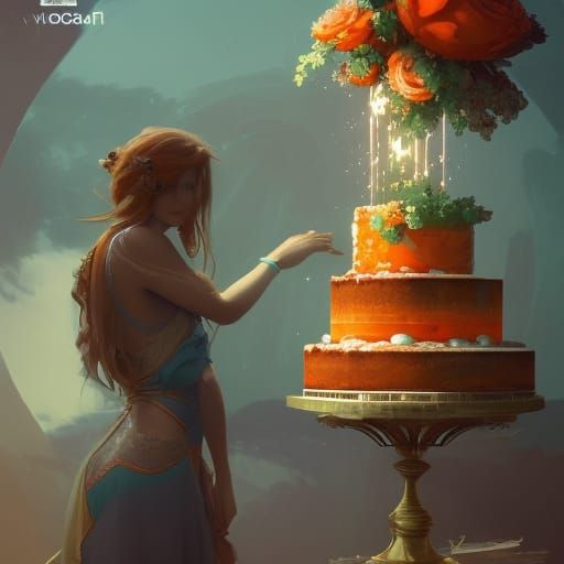 Hyperdetailed Birthday Cake Concept Art in Art Nouveau Style