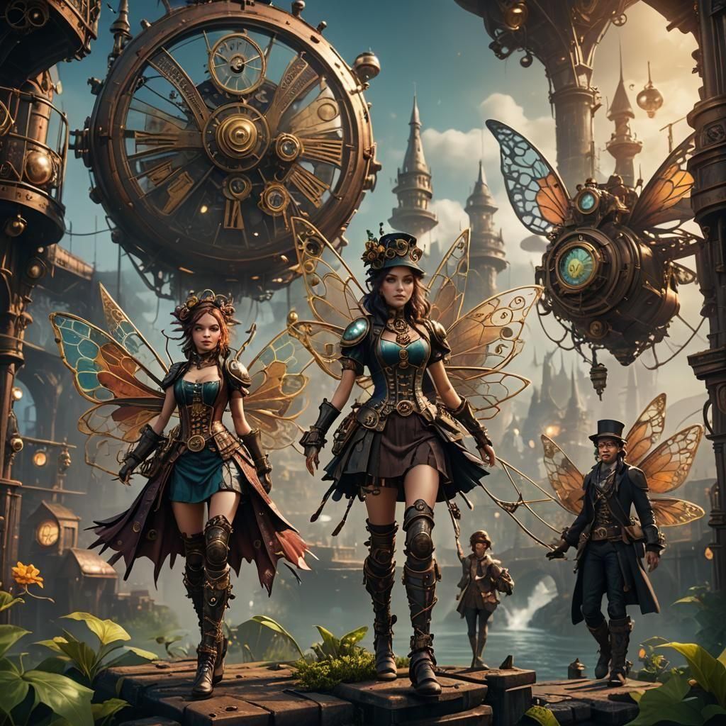 Fantastical Steampunk Fairies in Detailed Digital Art