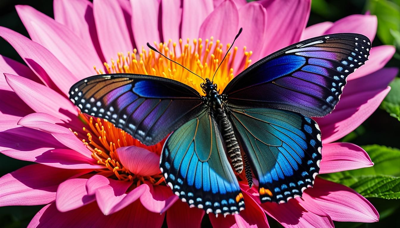 Iridescent Butterfly on Colorful Flower
