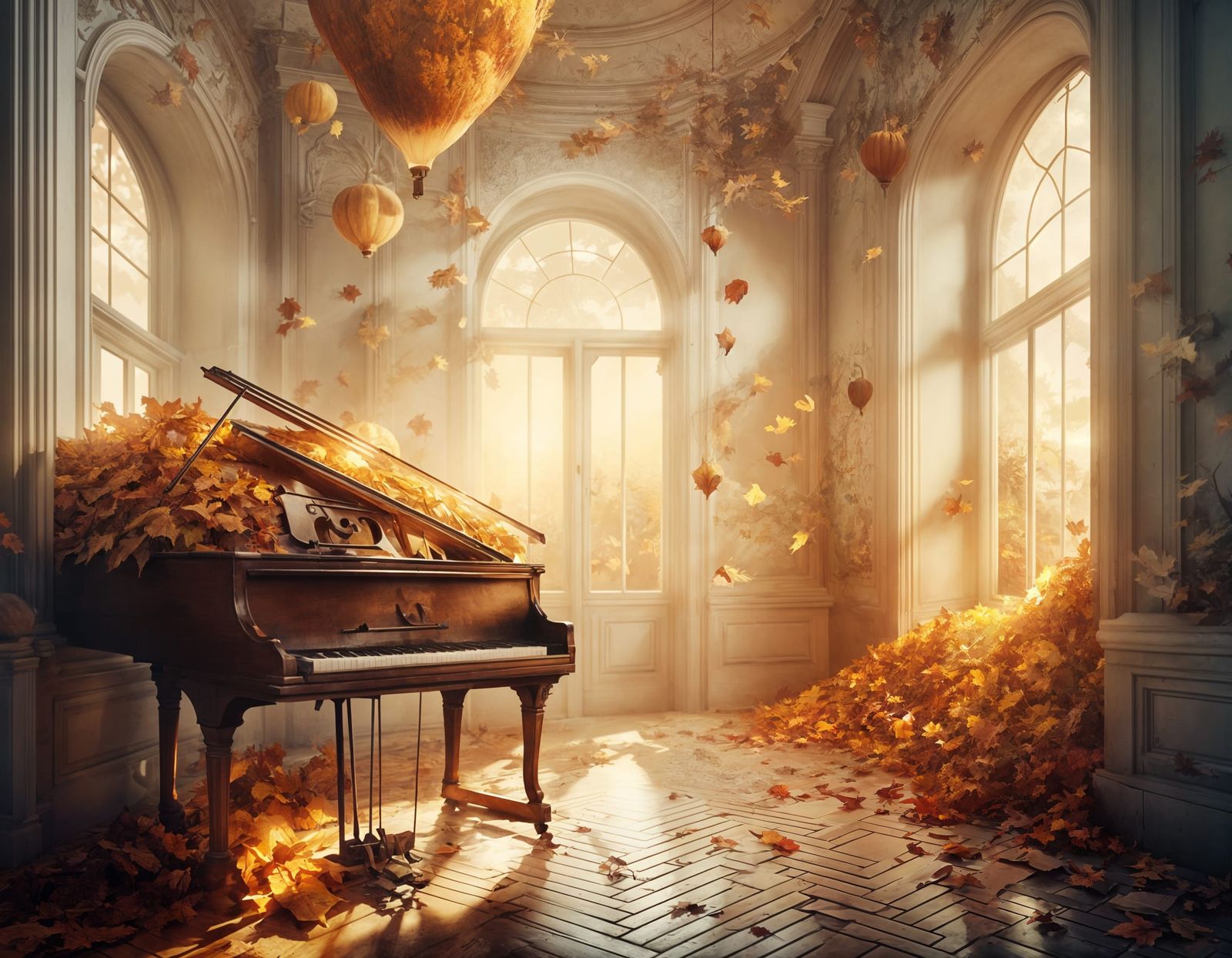 Surreal Maze with Violin and Hot Air Balloon