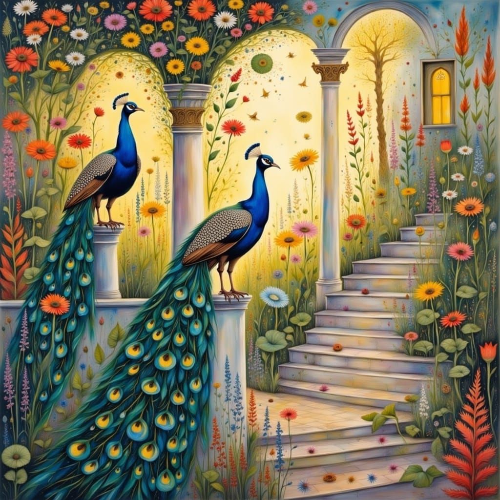 Exotic Palace Garden Scene at Twilight