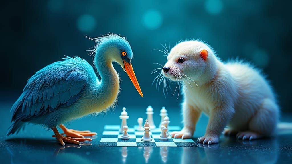 Luminescent Heron Plays Chess with Otter