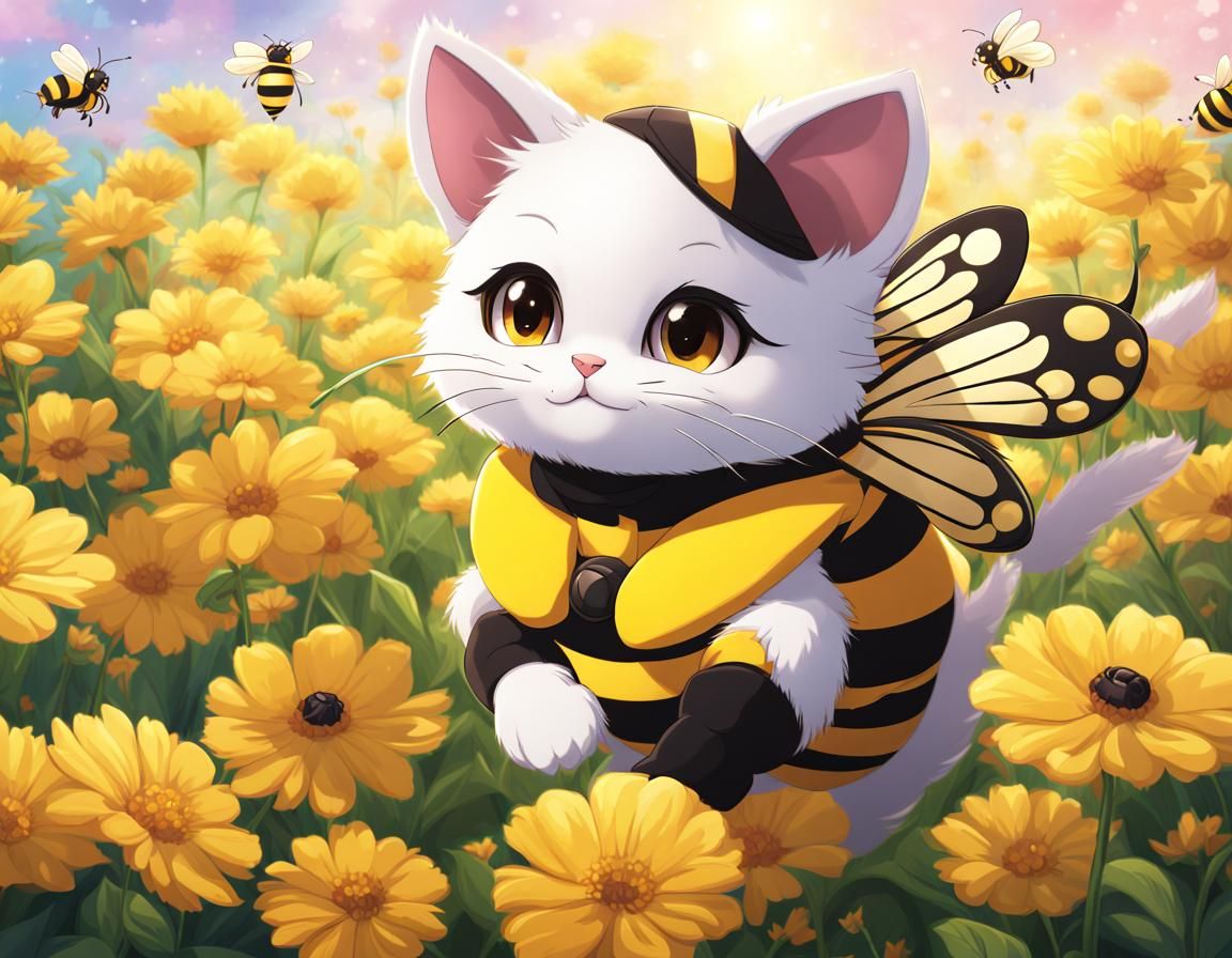 Cartoon Cat Bumblebee in Anime Style
