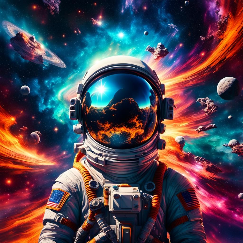 Astronaut Reflecting Galaxy in Visor: Digital Matte Painting