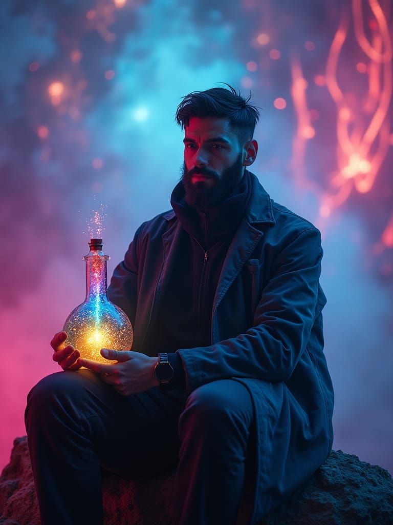 Mystical Lab: Scientist with Energy Orb in Futuristic Style