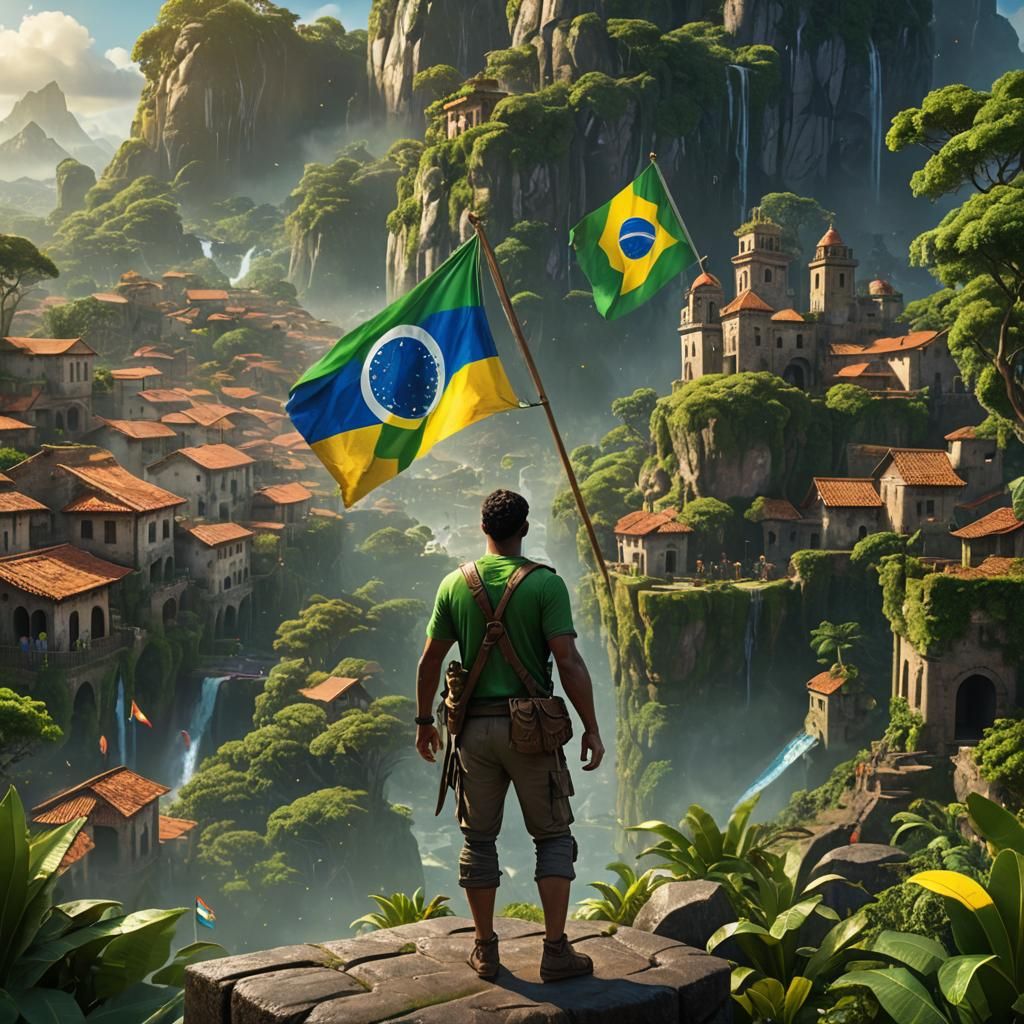 Brazilian Flag in Fantasy Environment, Detailed Matte Painti...