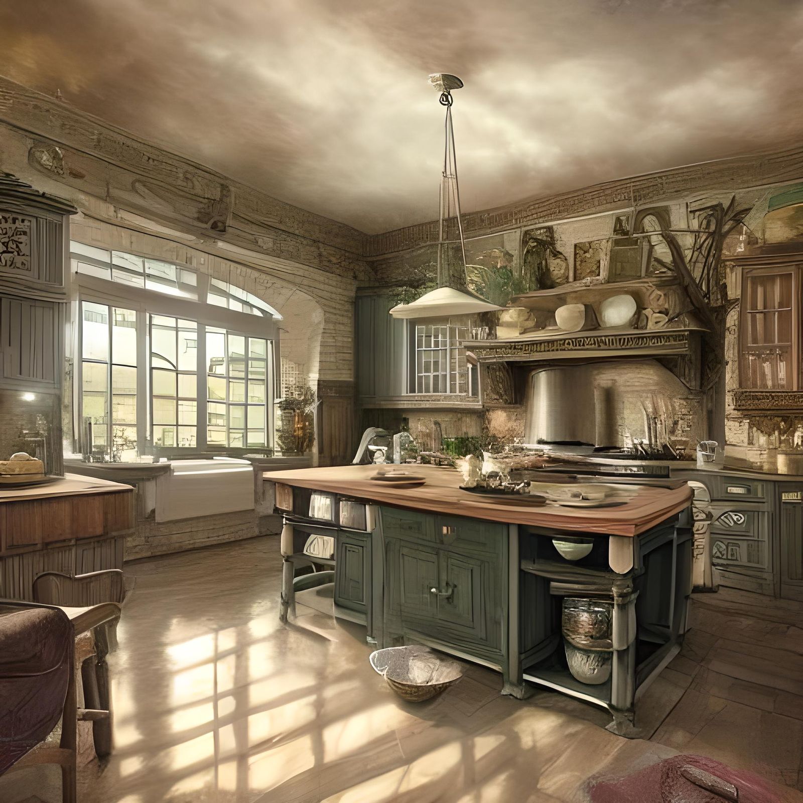Sunlit Cottage Kitchen with Older Woman