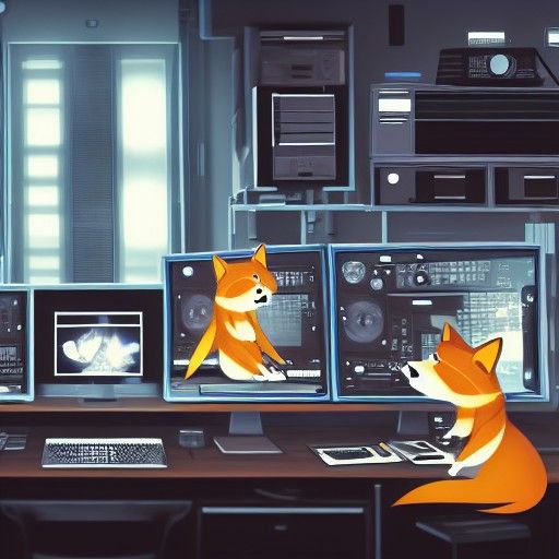 Foxes at Computer Workstation in Sci-Fi Style