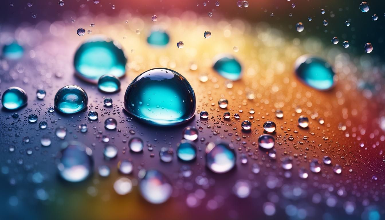 Hyperrealistic Dew Drops in Colorful Splash Art