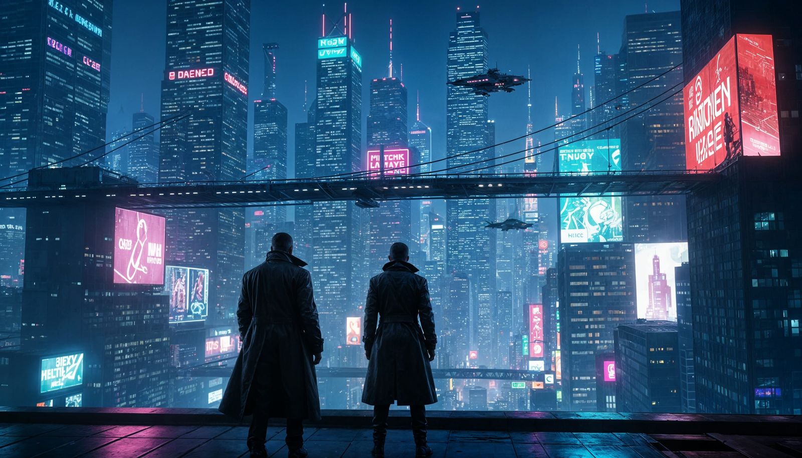 Cyberpunk Figure Overlooking Neon Cityscape