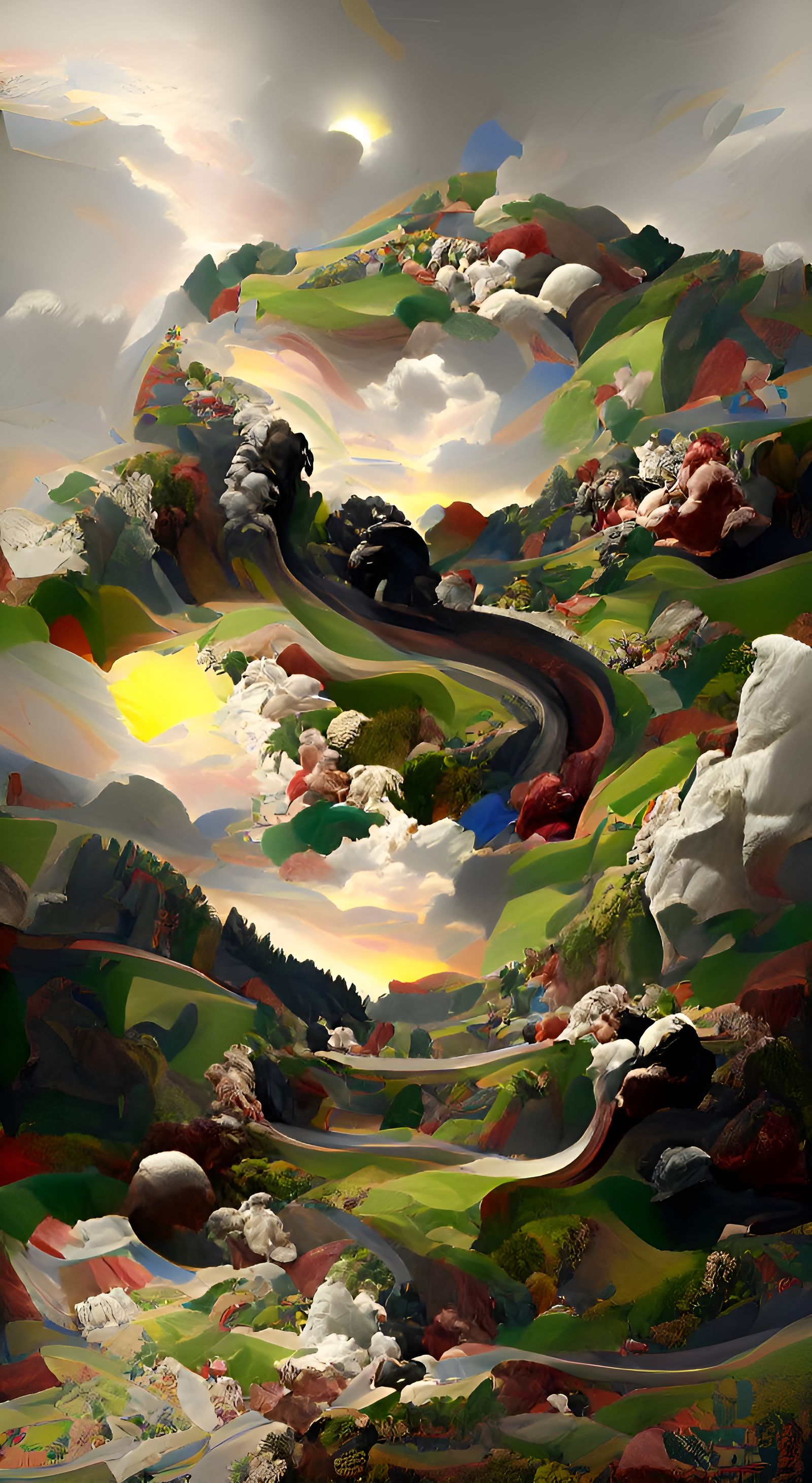 Winding Road on Hillside in Surrealist Style