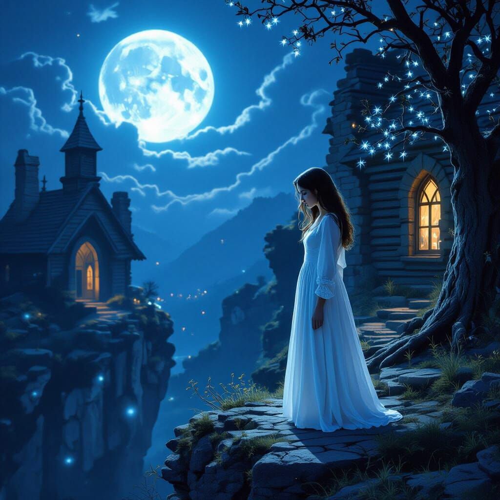 Young Woman with Power in Church Ruins