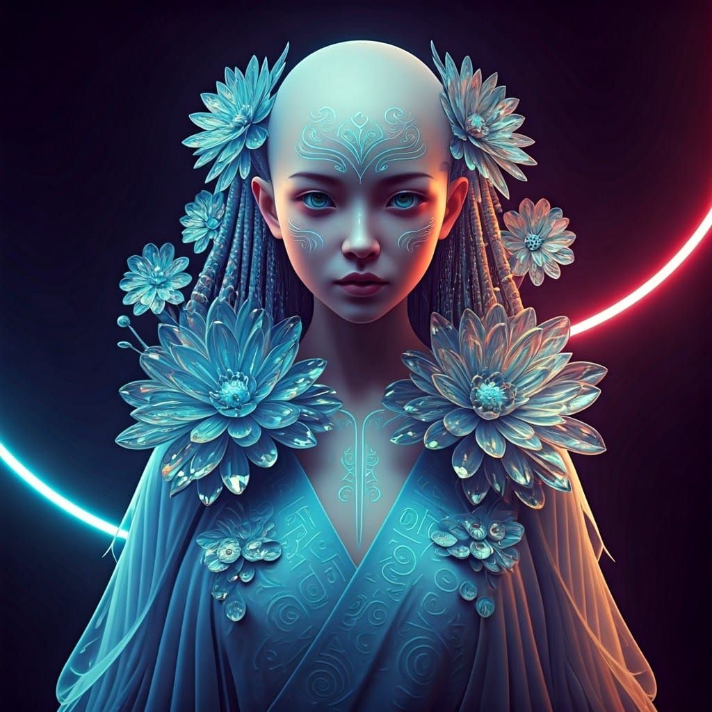 Mystical Woman in Neon Lights, Pop-Art Style