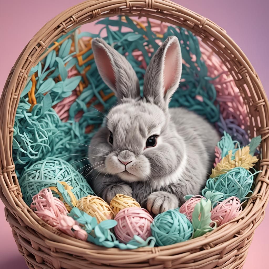 Cute Bunny Sleeping: 3D Digital Art in Pastel Colors
