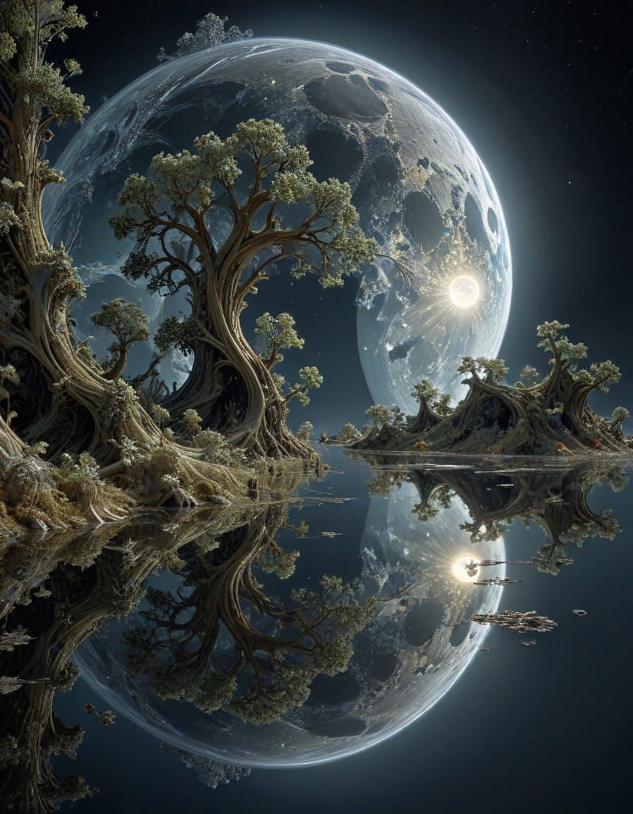 Fractal Moonscape Reflected in Serene Lake