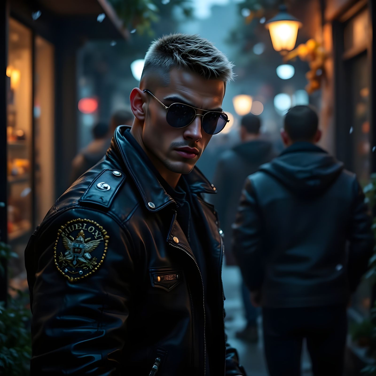 Gritty Police Officer in Film-Noir Alleyway