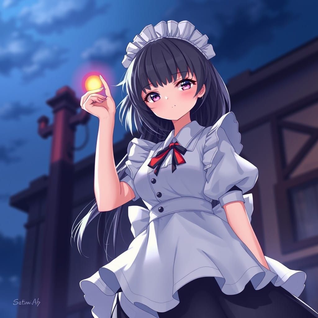 Maid Girl in Vibrant Cel-Shaded Anime Style
