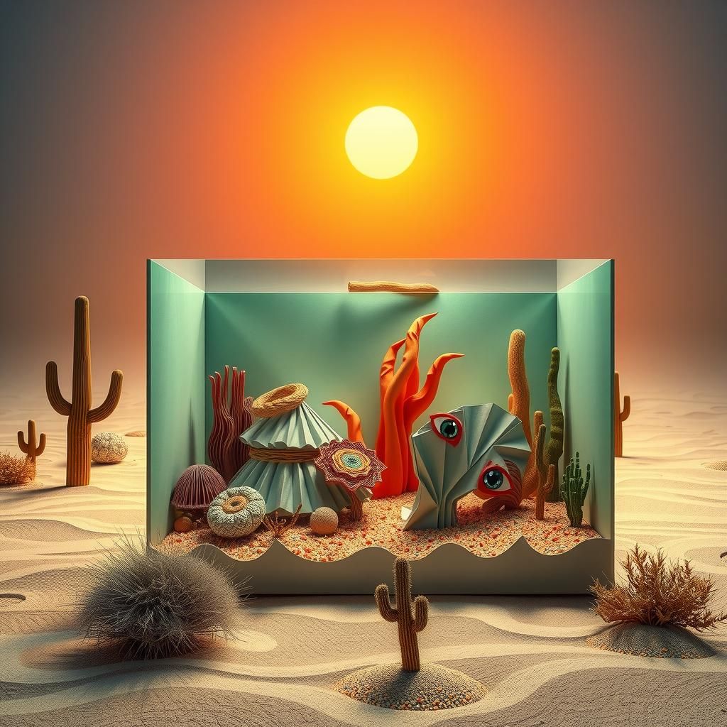 Origami Desert Aquarium with Human Eyes