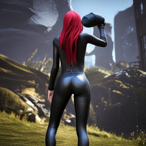 Girl in Latex Leggings: Detailed Fantasy Art