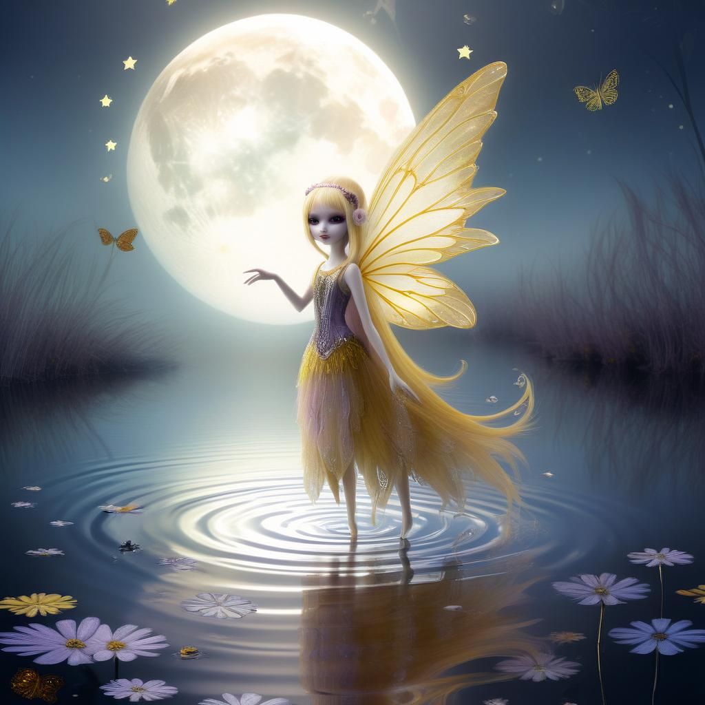Bioluminescent Glass Autumn Fairy Dances in Moonlight