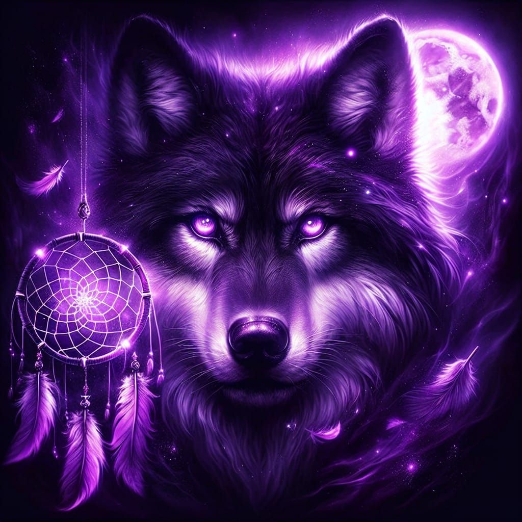 Majestic Wolf Emerge from Shadows in Deep Purple Hues