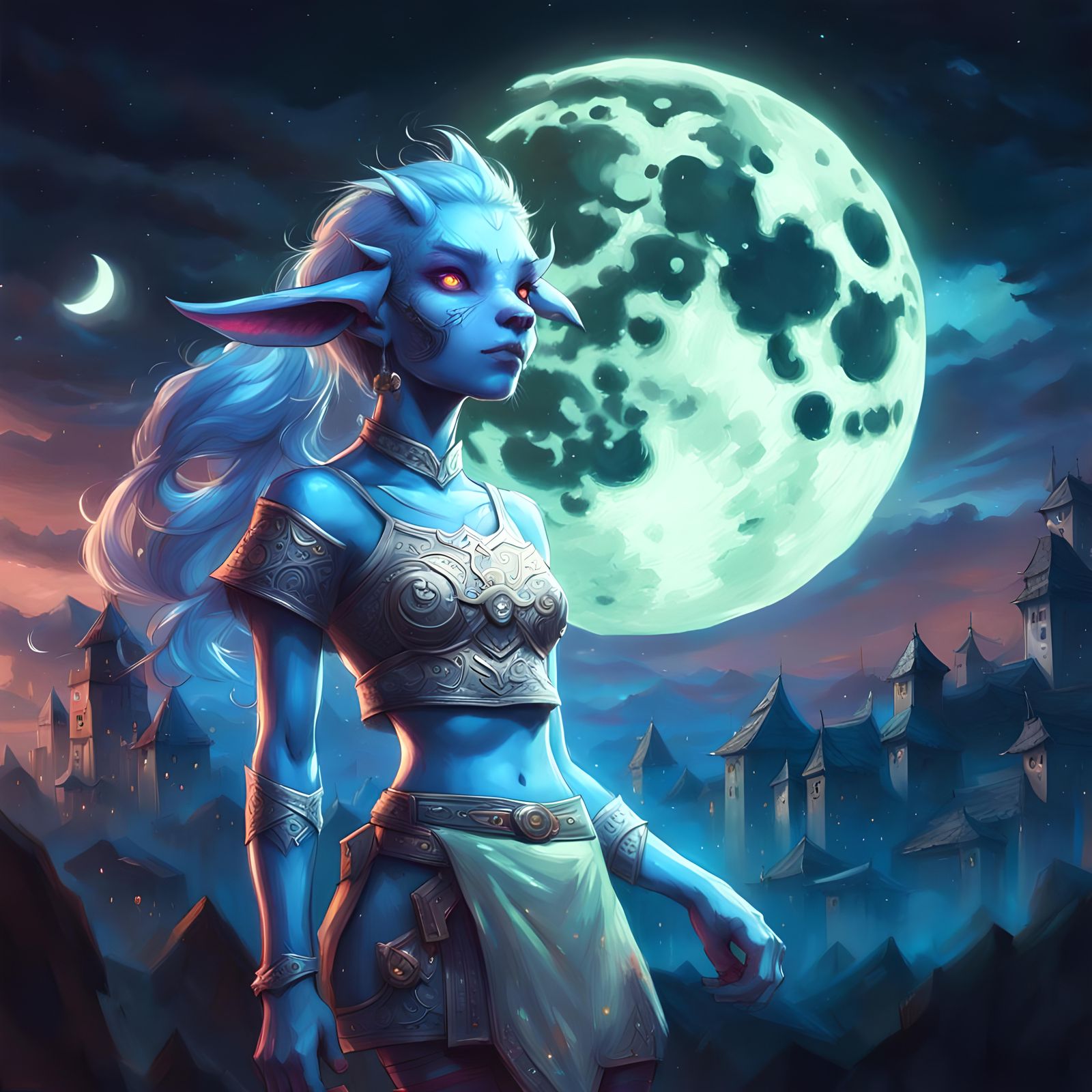 Draenei Under Moonlight in Hyperdetailed Fantasy Art
