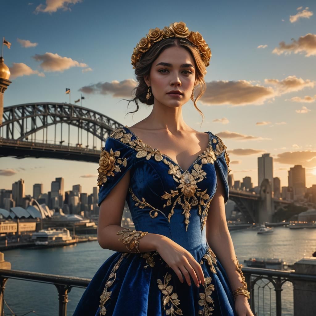 Woman with Sapphire Headdress on Sydney Harbour Bridge