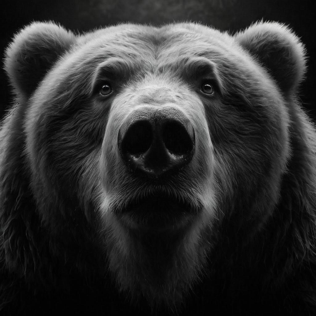 Sentimental Kodiak Bear Portrait in Black and White