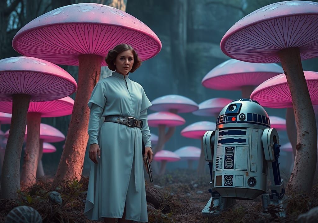 Princess Leia and R2D2 in Mushroom Forest