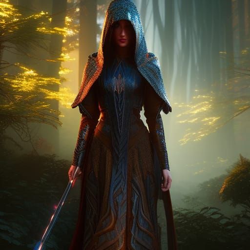 Mysterious Hooded Girl with Glowing Orb