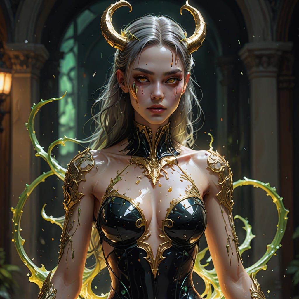 Sensual Goddess in Golden Filigree