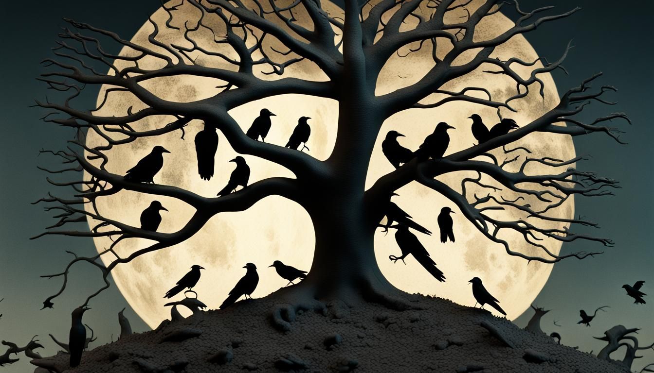 Moonlit Ravens in Tree: A Dark Fantasy Diorama