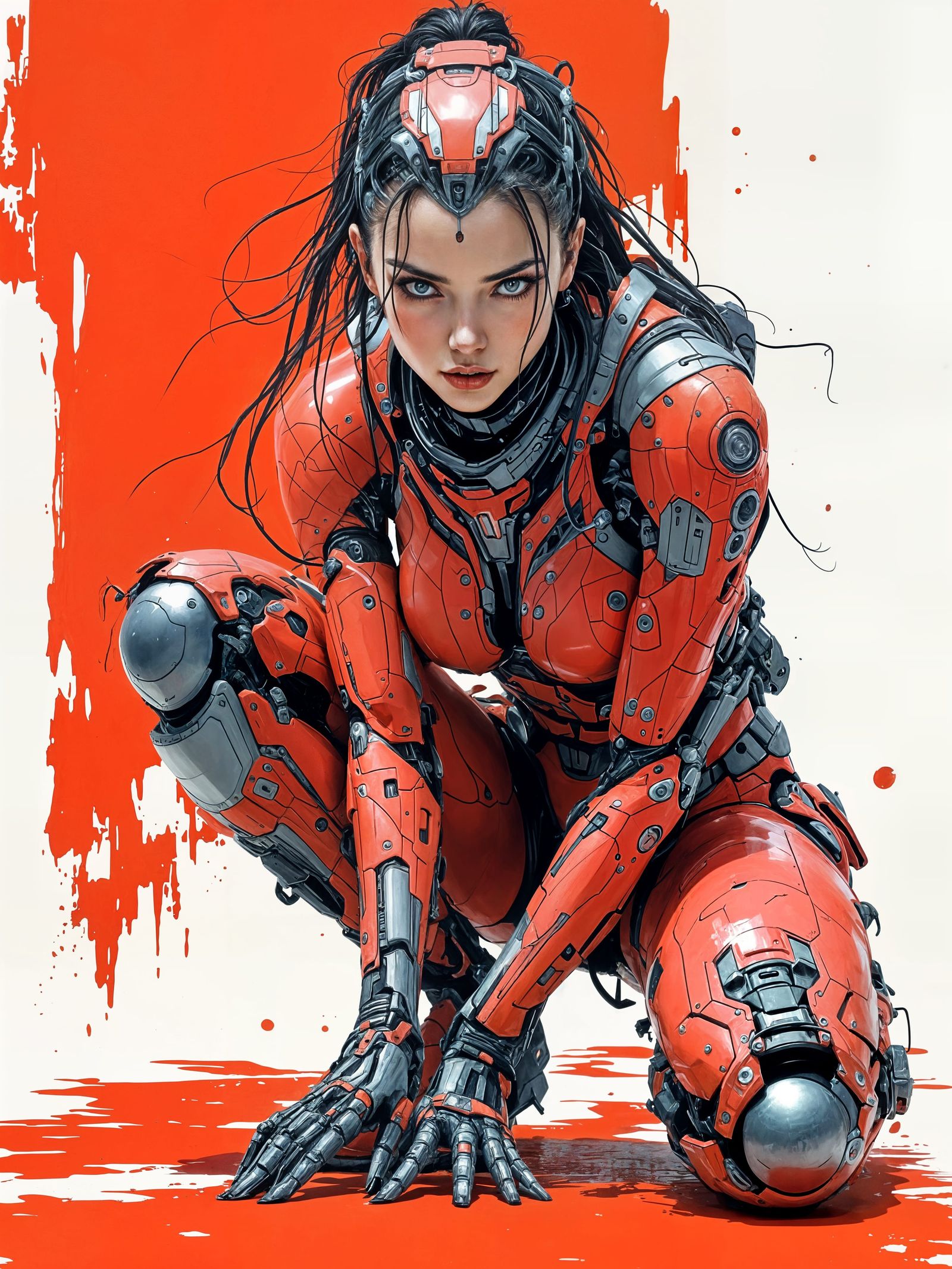 Futuristic Warrior in Cyberpunk Exosuit, Blending Human and....