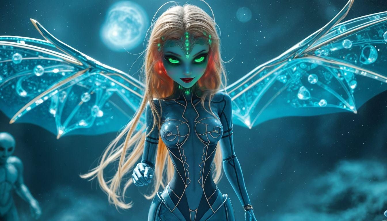 Beautiful Blue Alien Woman in Starry Sky