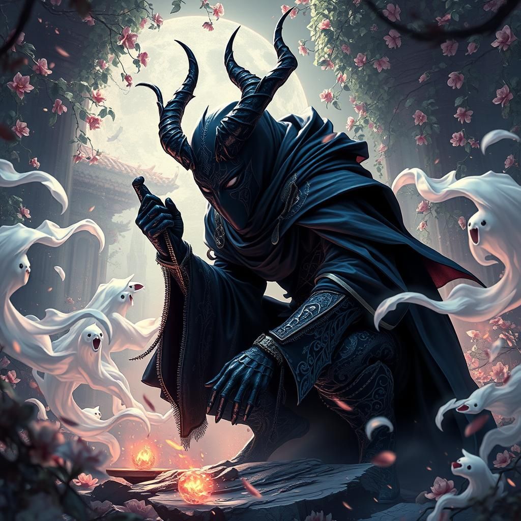 Obsidian Demon Ninja in Ancient World, Comicbook Style