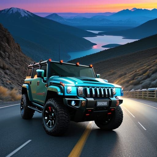 Cyberpunk Hummer Concept Art in Neon Blue Accents