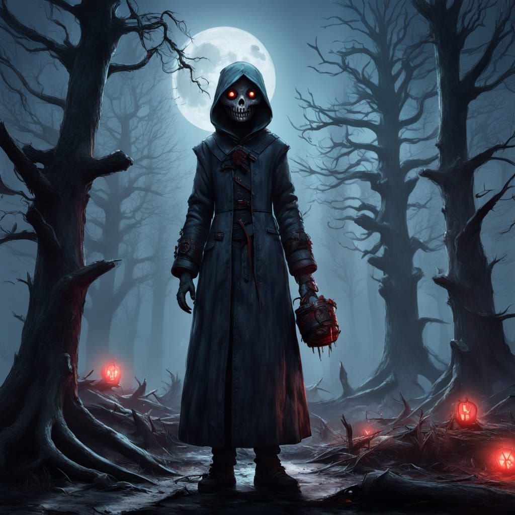 Eerie Forest Scene in a Junji Ito-Inspired Horror Aesthetic