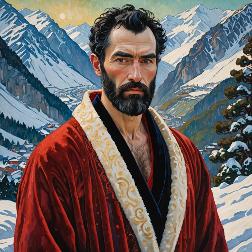 Hirsute Man in Klimt Style Expressionist Portrait