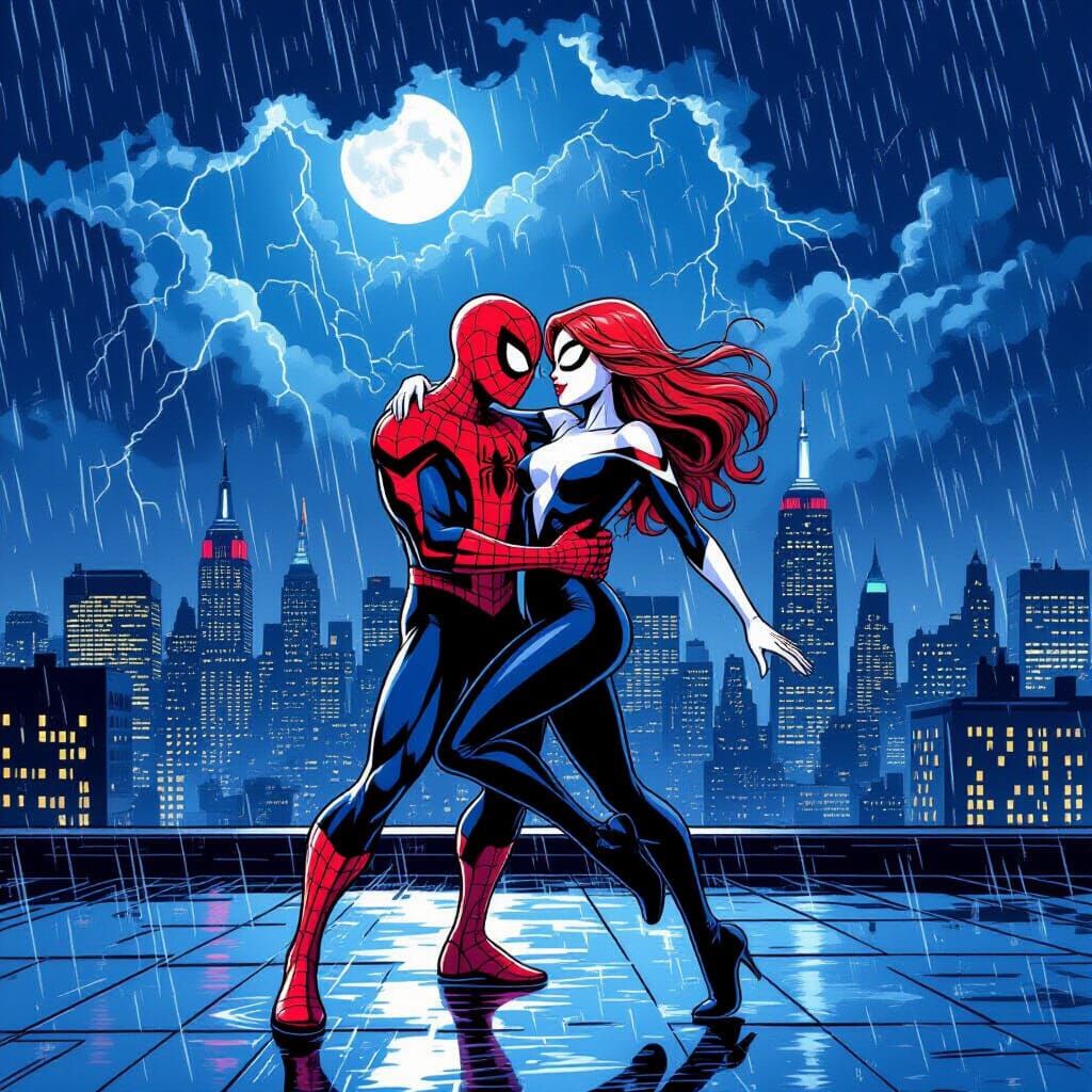 Spiderman and Ghost Spider Dancing on NYC Skyscraper