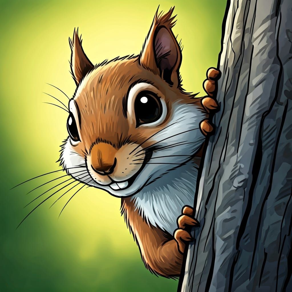 Playful Squirrel Peeking in Comic Book Style