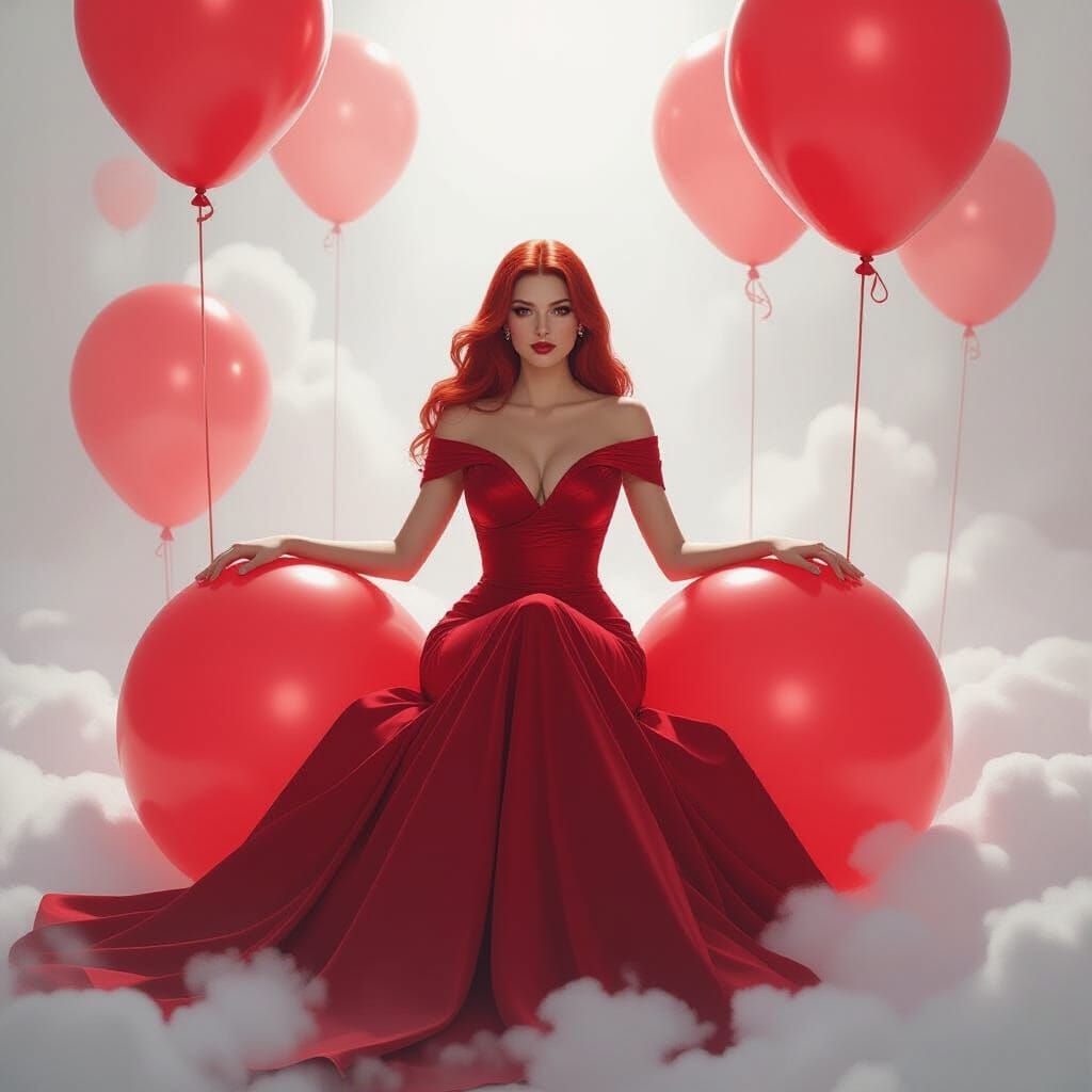 Scarlet Witch on Party Balloons in Dreamlike Style