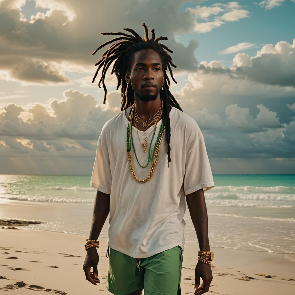 Black Man with Dreads on Caribbean Beach